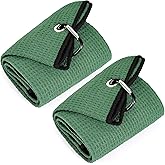 Mile High Life Tri-fold Golf Towel | 16" X 24" | Premium Microfiber Fabric | Waffle Pattern | with Heavy Duty Carabiner Clip | for Men and Women (2 Pack Green)