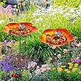 Tandefio 2 Pack Vivid Flower Bee Watering Station Metal Butterfly Water Feeder Cup with 60 Colorful Glass Marbles Bee Feeder Bee Waterer Cup for Bee Butterfly Bird Garden Outdoor Decors (Golden Brown)