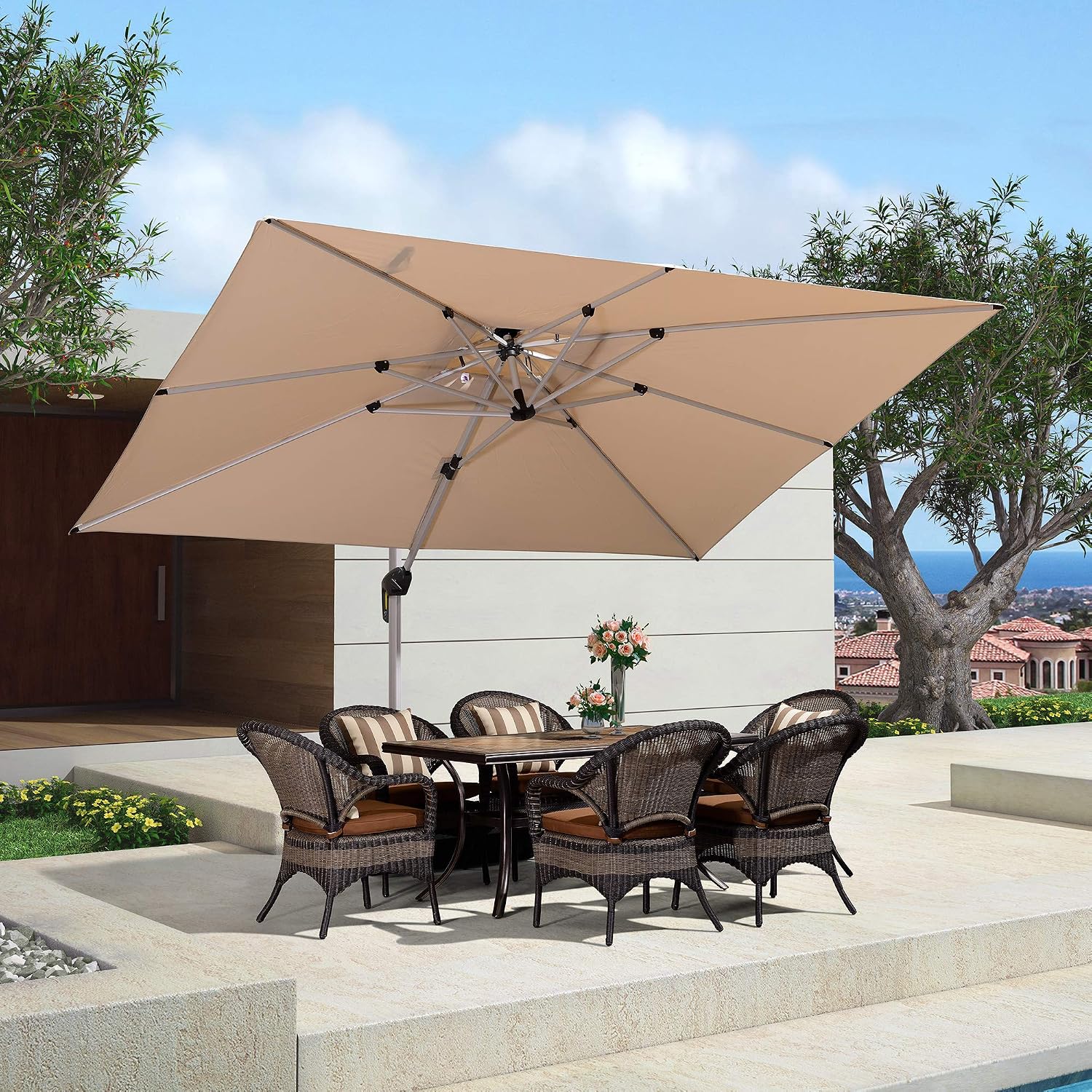 Umbrellas Beige Purple Leaf 9 X 11 Double Top Deluxe Rectangle Patio Umbrella Offset Hanging Umbrella Outdoor Market Umbrella Garden Umbrella Patio Lawn Garden
