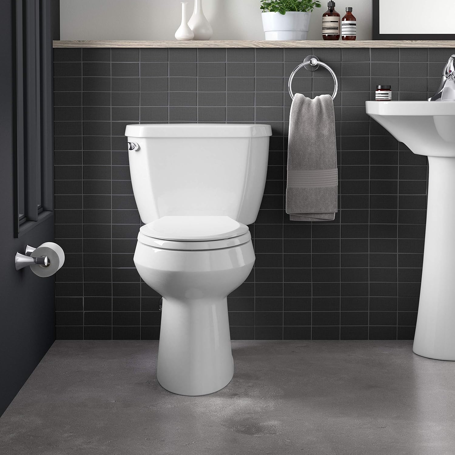 Kohler K-3493-0 Highline Classic Pressure Lite Comfort Height Elongated 1.6 gpf Toilet with Left-Hand Trip Lever, Less Seat, White - Two Piece Toilets - 