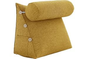 VERCART Bed Wedge Pillow Adjustable Reading Throw Cushions for Sleeping Triangular Bedrest Lumbar Neck Back Support Pillows with Removable Linen Cover, Yellow 23.5 Inches