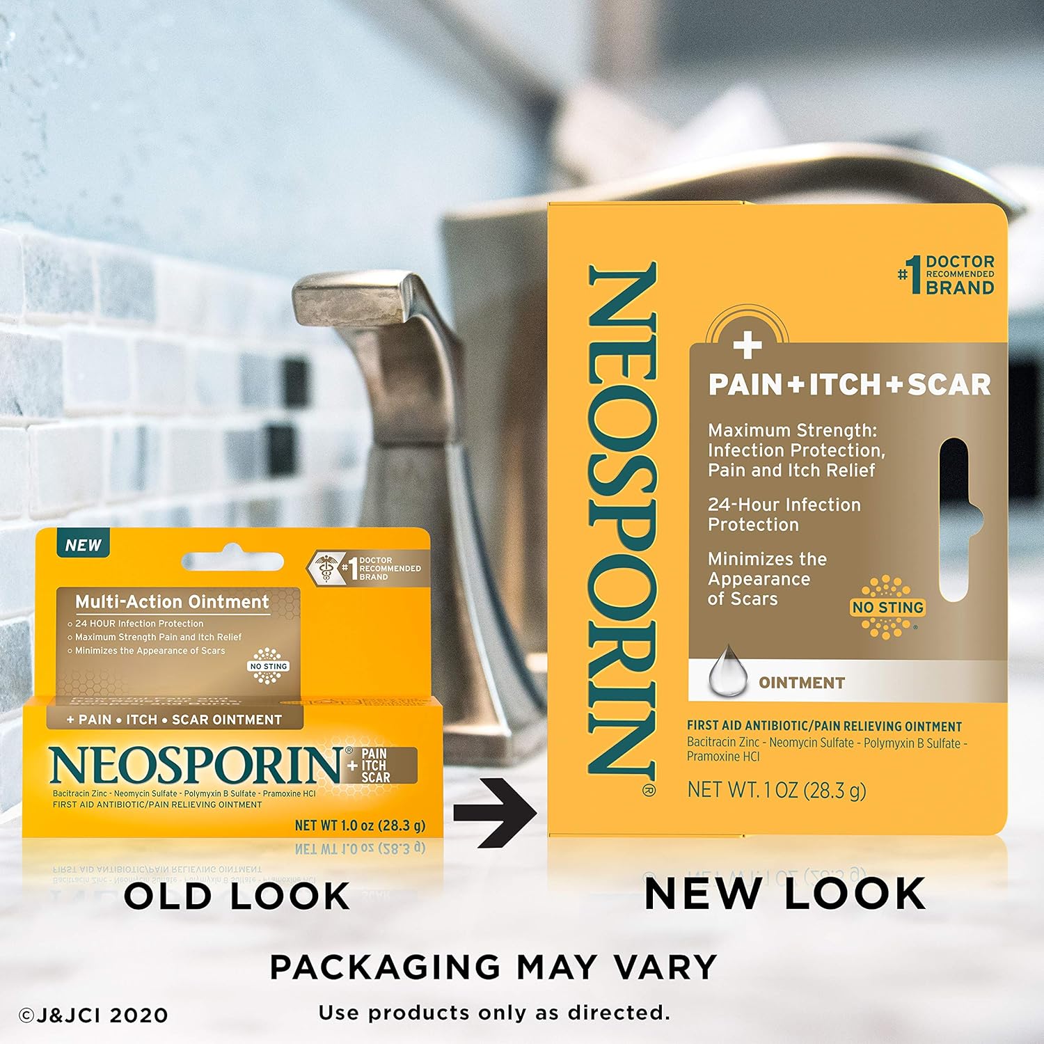 Neosporin Antibiotic Pain-Relieving, Anti-Itch, & Scar Appearance Minimizer First Aid Ointment with Neomycin, Bacitracin, Pramoxine HCl & Polymyxin B, Minor Cuts, Scrapes & Burns, 1 oz: Health & Personal Care