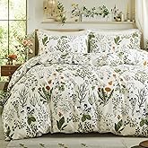 Cozaline Green Comforter Set Queen, 100% Cotton Reversible Floral Pattern Comforter Set 3 Pcs Soft Cotton Lightweight Comforter All Season Soft & Breathable Green Bedding Set