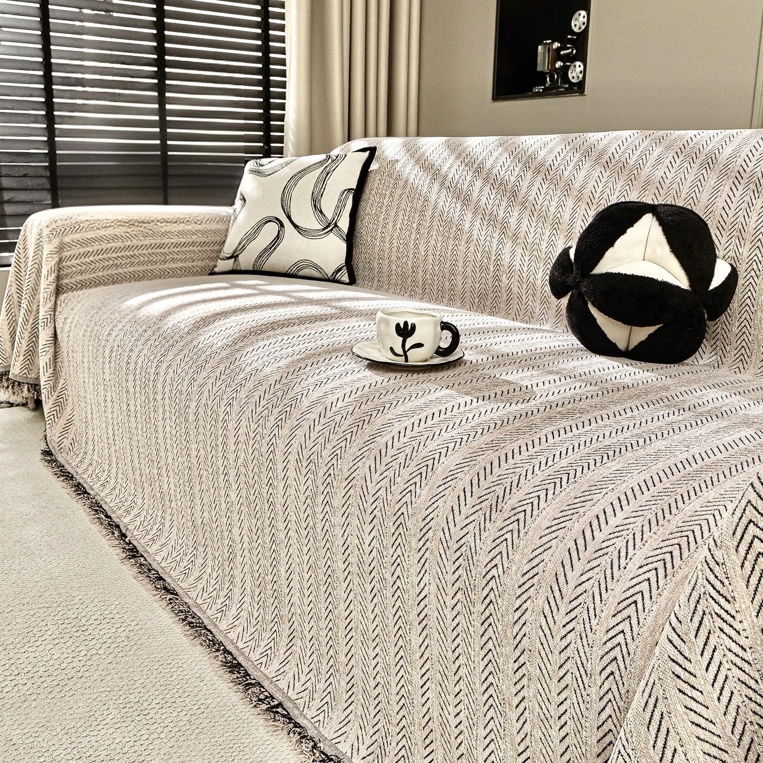 Photo 1 of Nobildonna Sofa Cover Washable Soft Thicken Chenille Couch Cover with Tassel,Waterproof Sofa Slipcover for 3-4 Cushion Couch,Sectional Sofa,L-Shaped Furniture Protector Pet-Friendly,Brown 91"x134"