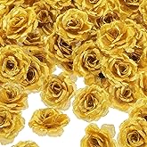 Syhood 100 Pieces Artificial Roses Head Fake Silk Rose 3 Inch DIY Fake Roses Silk Rose Shape Flowers for Valentine Wedding Flower Wall DIY Crafts Bouquet Decoration (Gold)