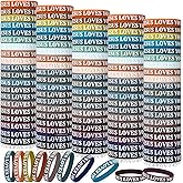 Lewtemi 100 Pcs Jesus Loves You Bracelet Bulk Silicone Christian Bracelet Colorful Rubber Wristbands Motivational Rubber Wristbands for Men Women Party Favors(Dark Color)