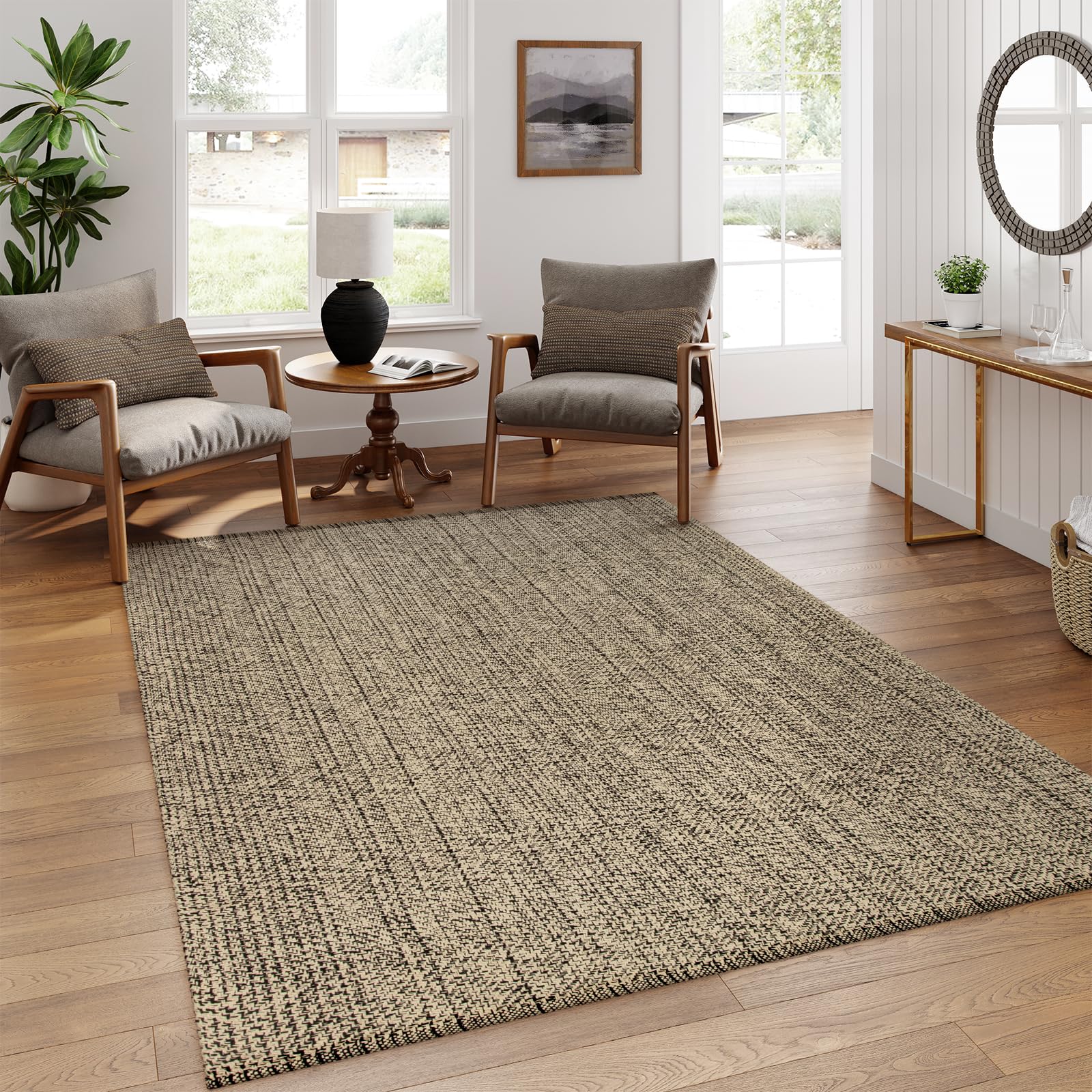 Photo 1 of LEEVAN Washable Kitchen Rug 5' x 8', Natural Bathroom Rug, Reversible Living Room Rug, Farmhouse Low Profile Bedroom Rug, Modern Nursery Carpet for Foyer Laundry/Proch Decor