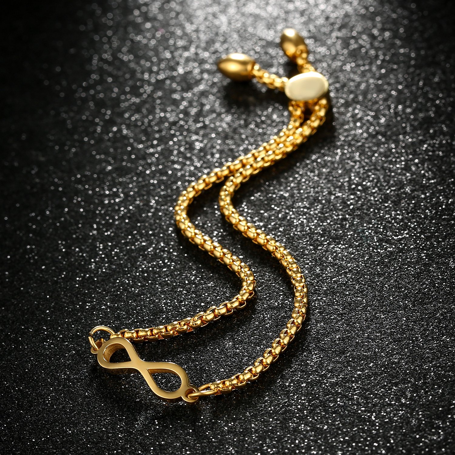 Gagafeel Stainless Steel Women Girl Bracelet Adjustable Chain Infinity Symbol Charm Bar Cuff Love Gift (Gold)