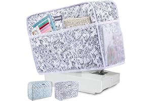 AMOIGEE Sewing Machine Cover for Brother, Singer, Janome – Quilted Dust Cover with Storage Pockets, Padded Protective Sewing Machine Case Fits Most Standard Sewing Machines (17" x 7" x 12")