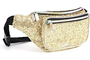 C.T.SOARSKY Holographic Rave Gold Gravel Glitter Fanny Pack For Women Grils Festival Waist Belt Bags -Gold Gravel