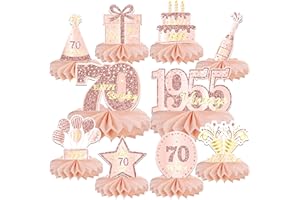 GEXOLENU 10PCS 70th Birthday Decorations Centerpieces for Table Decorations, 2025 Vintage 1955 Honeycomb Table Topper Back in 1955 Birthday Party Decoration for Women (Rose Gold & Black, 70 Years)
