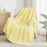 Exclusivo Mezcla Fleece Throw Blanket Extra Large, Super Soft and Warm Blankets for Couch, Sofa and Bed Waffle Textured, Cozy, Fuzzy and Lightweight (Light Yellow, 50x70 Inches)