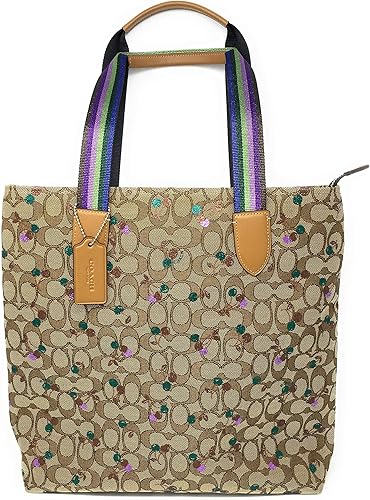 coach zip top tote in signature jacquard