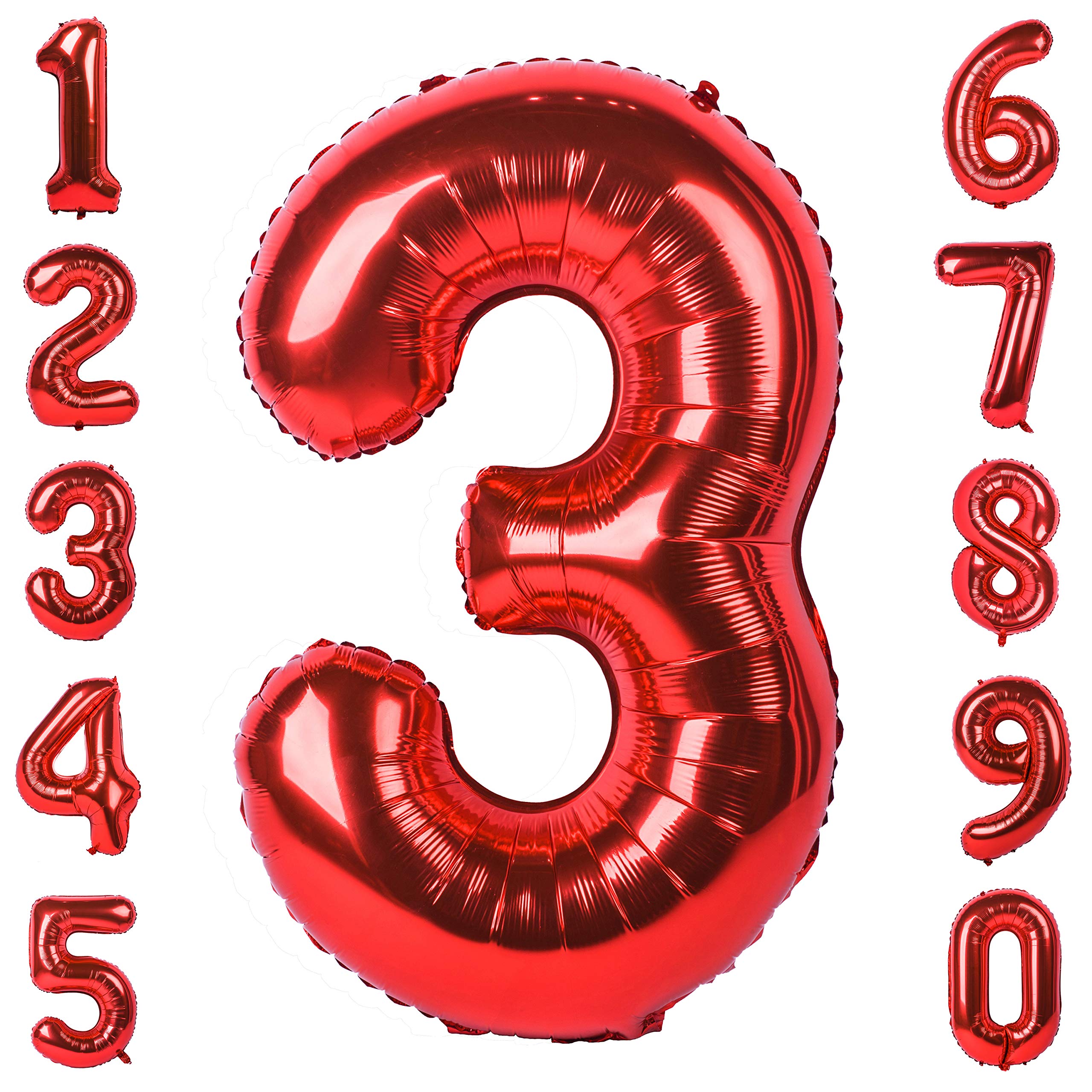 Red 3 balloon 40 Inch Red Large Number Balloons Mylar Foil Big Number 3 Giant Helium Balloon Birthday Party Decoration