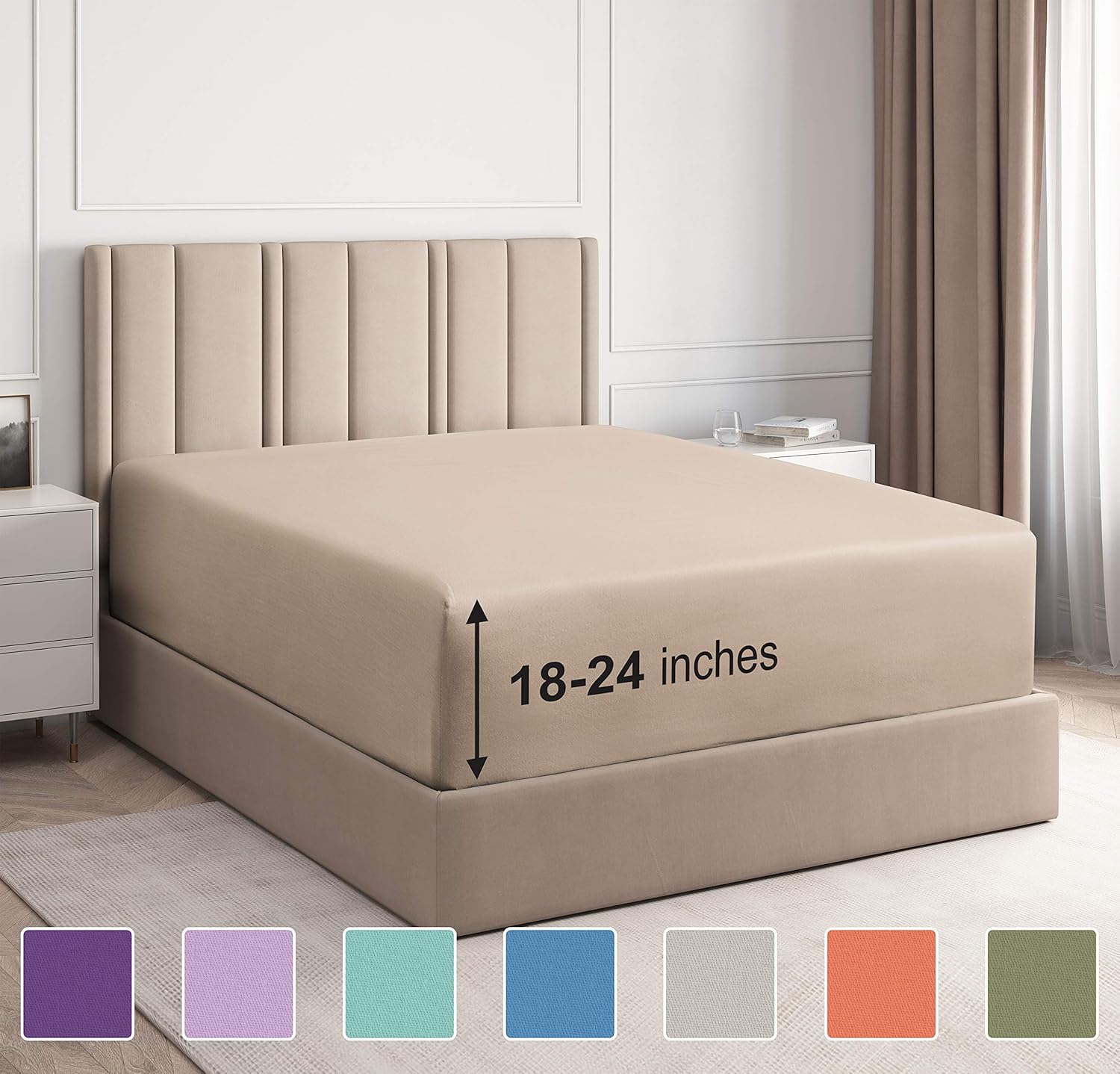 Extra Deep Pocket Fitted Sheet - Single Fitted Sheet Only - Extra Deep Pockets Queen Size Sheets - Fits 18 In to 24 In Mattress - Extra Deep Queen Fitted Sheet - Deep Pockets that Actually Fits: Home & Kitchen