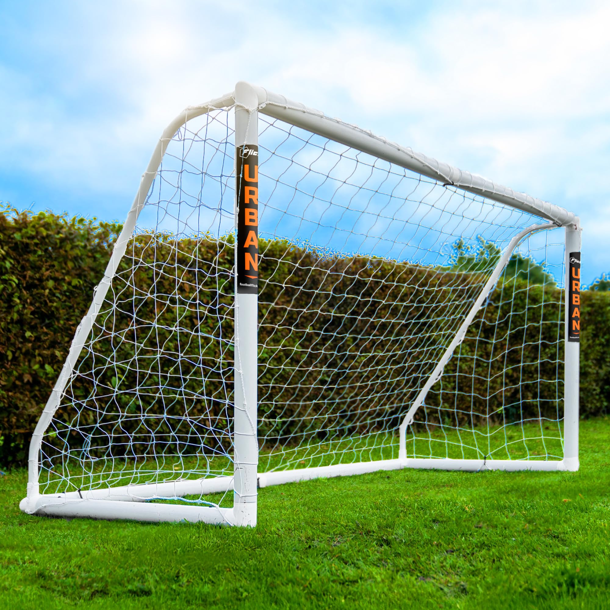 FLICK Ultimate All Weather uPVC Football Goal & Net - UV Treated 70mm Thick Goal Posts - Quick & Easy Assembly Locking System And Strengthened Corners (Sizes: 6x4ft, 8x4ft, 8x6ft, 12x6ft, 16x7ft)