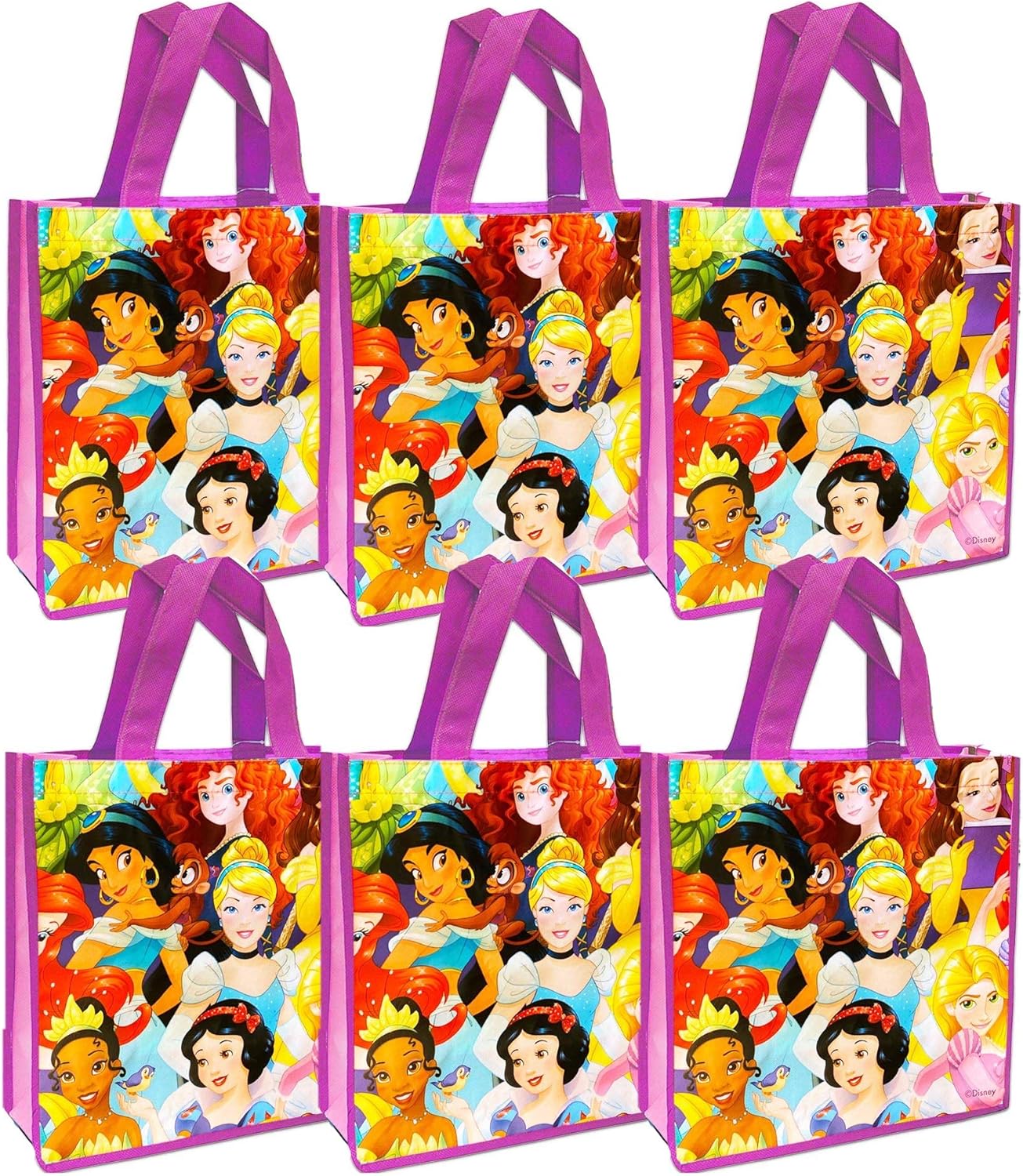 LLP Disney Princess Reusable 12x10 Pink Tote Bags, 6-Pack Party Set: Toys & Games
