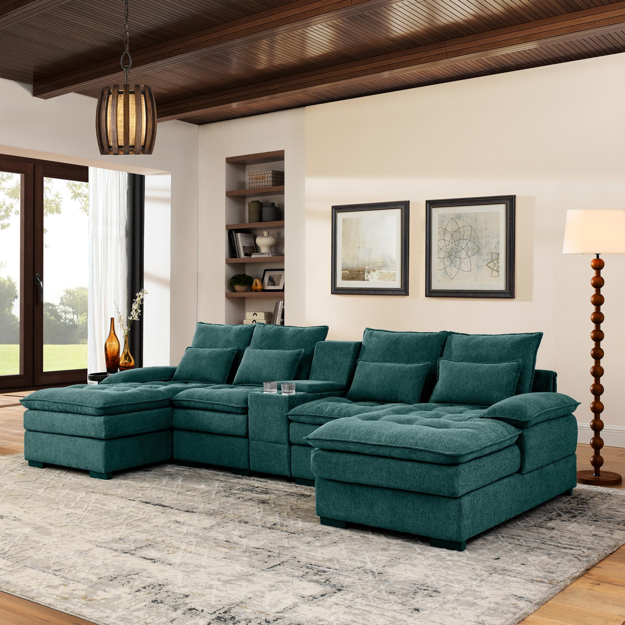 Photo 1 of *Partial Set*
FAVSH 130" U-Shaped Sectional Sofa with Storage Console & Cup Holders, Upholstered 6 Seat Living Room Sleeper Couch Furniture Set w/Chaise, Cloud Cushion Couch for Home, Office, Apartment,Green