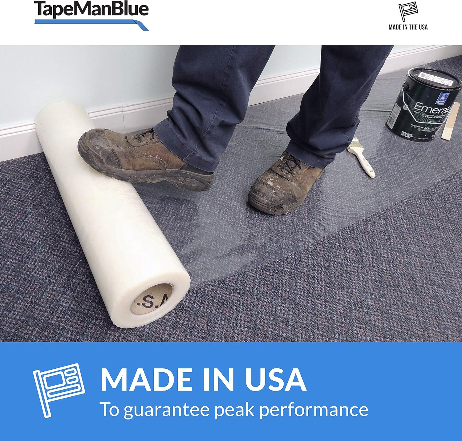 Carpet Protection Film 24" x 200' roll. Made in The USA! Easy Unwind, Clean Removal, Strongest and Most Durable Carpet Protector. Clear, Self-Adhesive Surface Protective Film. - - 