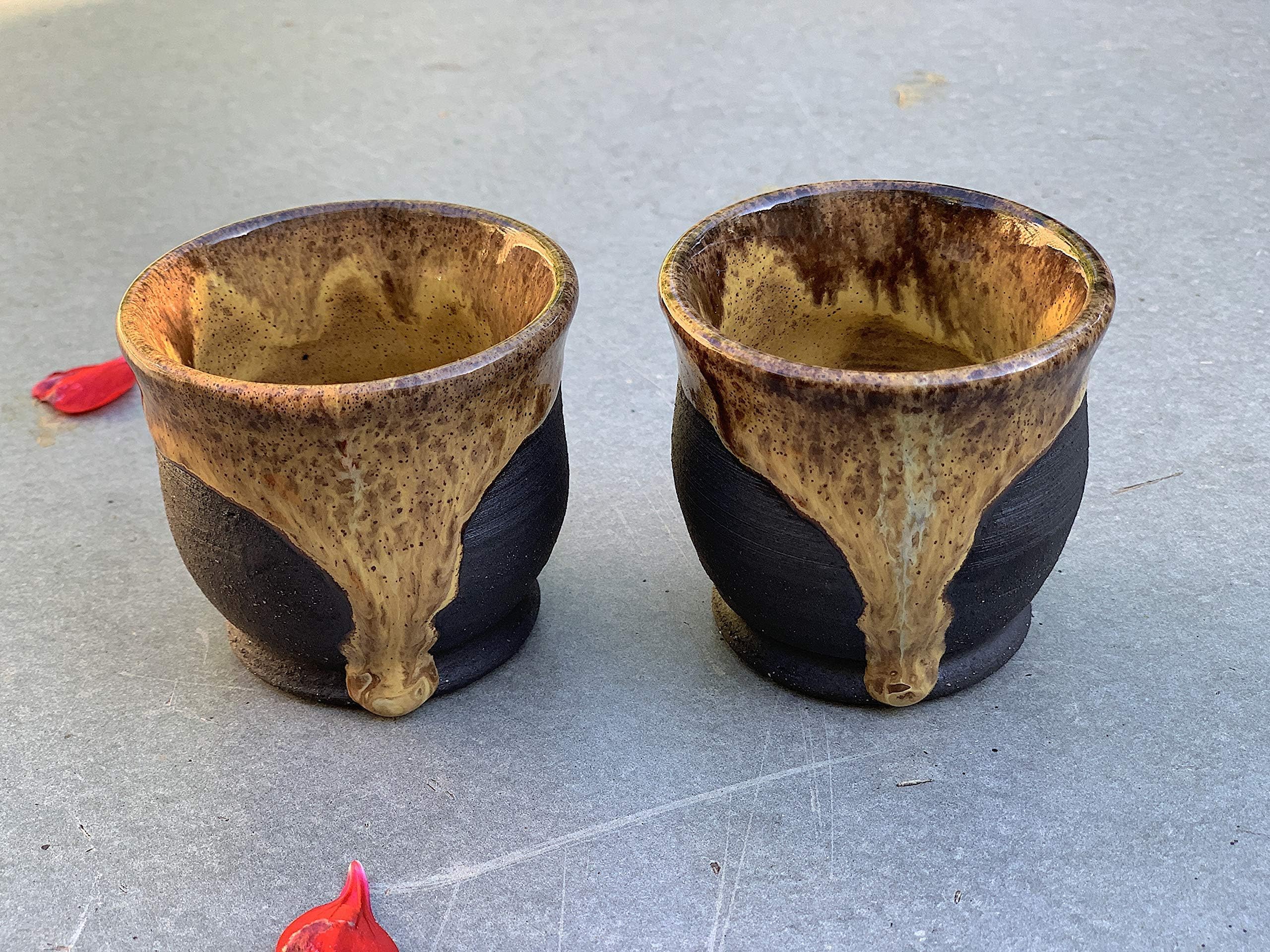 Brown and Black Clay Shot Glass set of 2, Handmade Pottery Espresso Cup