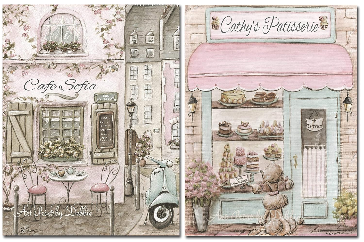 Paris Bedroom Decor Vintage Set Of 2 Unframed Prints Baby Girl French Nursery Art Personalized Patisserie And Parisian Cafe 6 Sizes 5 X 7 To 24
