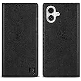 ZZXX for iPhone 16 Wallet Case with [RFID Blocking] Card Slot Stand Strong Magnetic Leather Flip Fold Protective Phone Case for iPhone 16 Case Wallet(Black-6.1 inch)