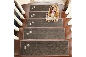 BEQHAUSE Stair Treads for Wooden Steps 28inX9in, Non Slip Carpet Stair Treads Indoor Stair Runners Machine Washable, Soft Stair Rugs Mat Surface Polyester TPE Backing, 15pcs, Brown