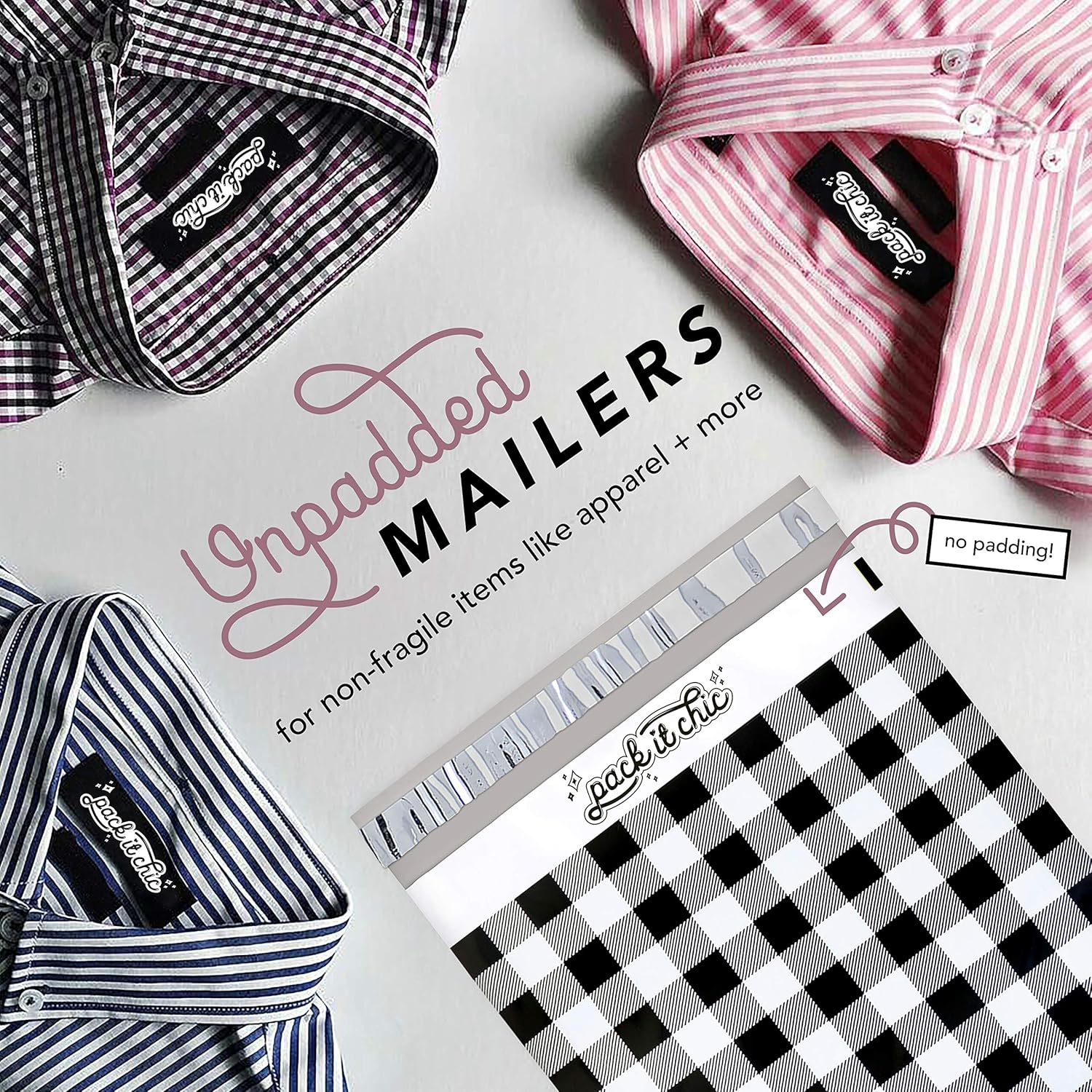 Pack It Chic - 10X13 (100 Pack) Gingham Plaid Poly Mailer Envelope Plastic Custom Mailing & Shipping Bags - Self Seal : Office Products