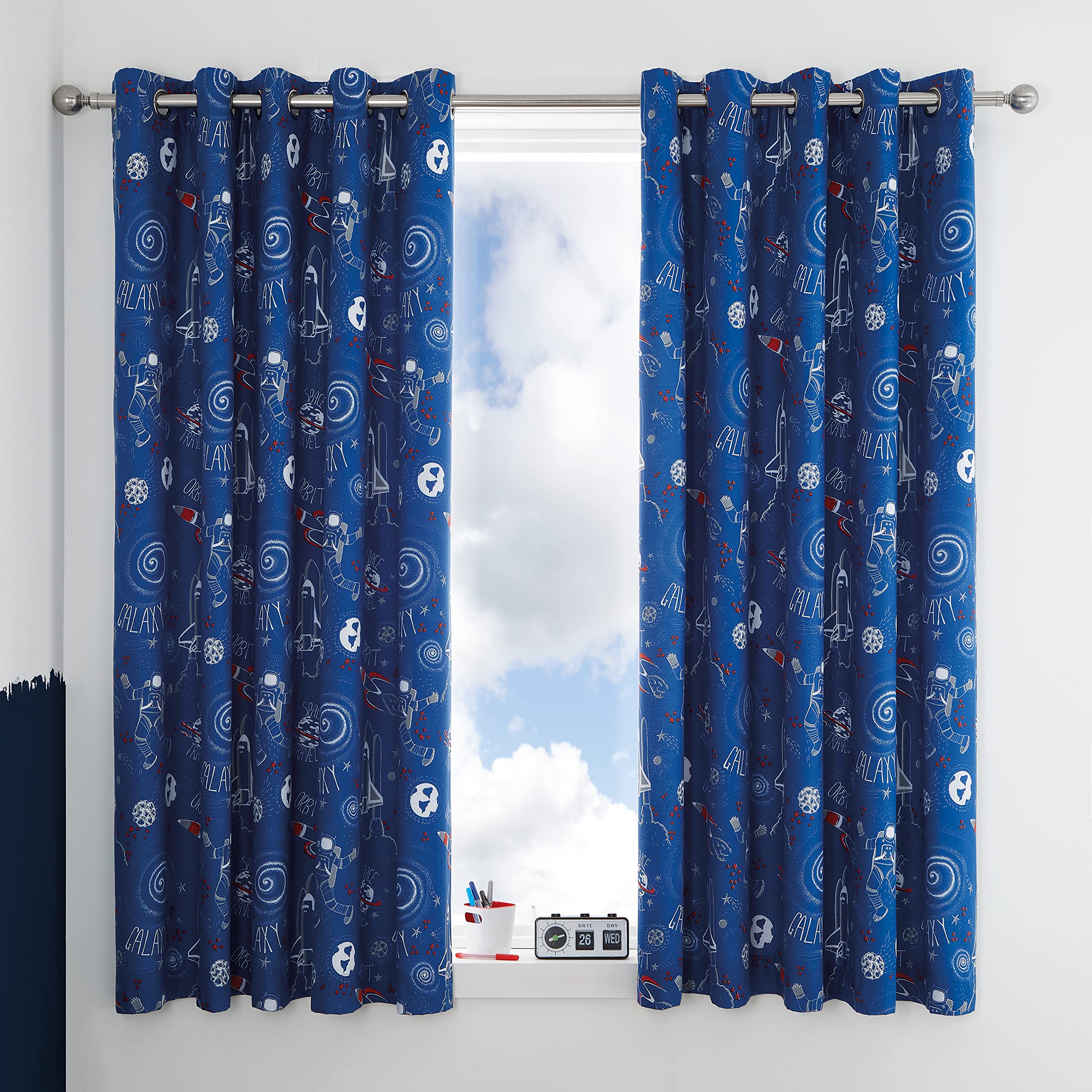 Catherine Lansfield Space Adventure Eyelet Curtains 66X72 Inch Navy