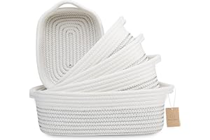 NaturalCozy 5-Piece Rectangle Storage Basket Set- Natural Cotton Rope Woven Baskets for Organizing! Small Basket for Montesso