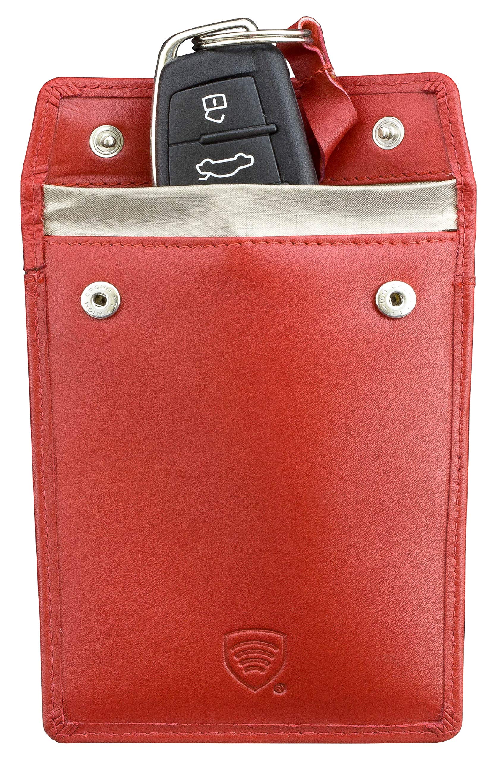 KORUMA Faraday Pouch for Car Keys, Genuine Red Leather Keyless Car Key Signal Blocker Pouch, RFID Faraday Bag, Premium Car Accessories for Men and Women