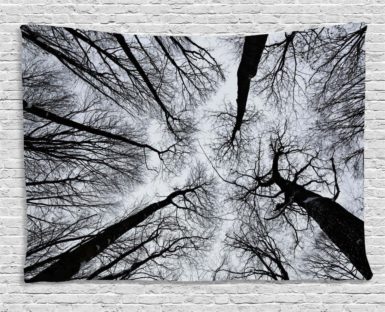 ABAKUHAUS Forest Tapestry, Scary Winter Tops of the Trees Dark Dramatic Silhouettes Enchanted Nature Image, Wall Hanging for Bedroom Living Room Dorm, 80 W X 60 L, Black Grey