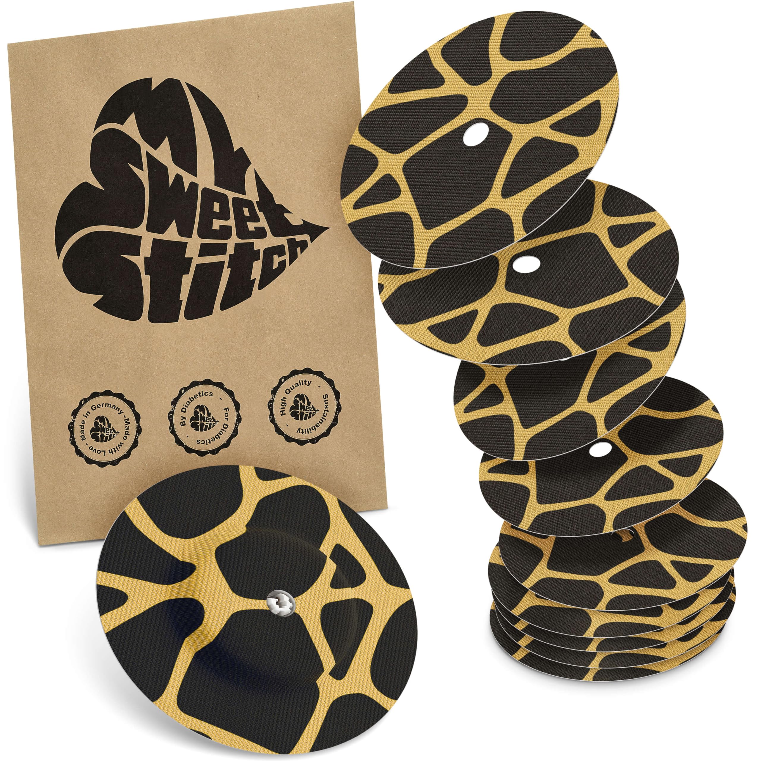 MySweetStitch - 10 x Freestyle Libre 1 & 2 Round Patches with Ventilation Hole, Overpatch Ø 65mm, Waterproof, Breathable, Made in Germany, Savannah