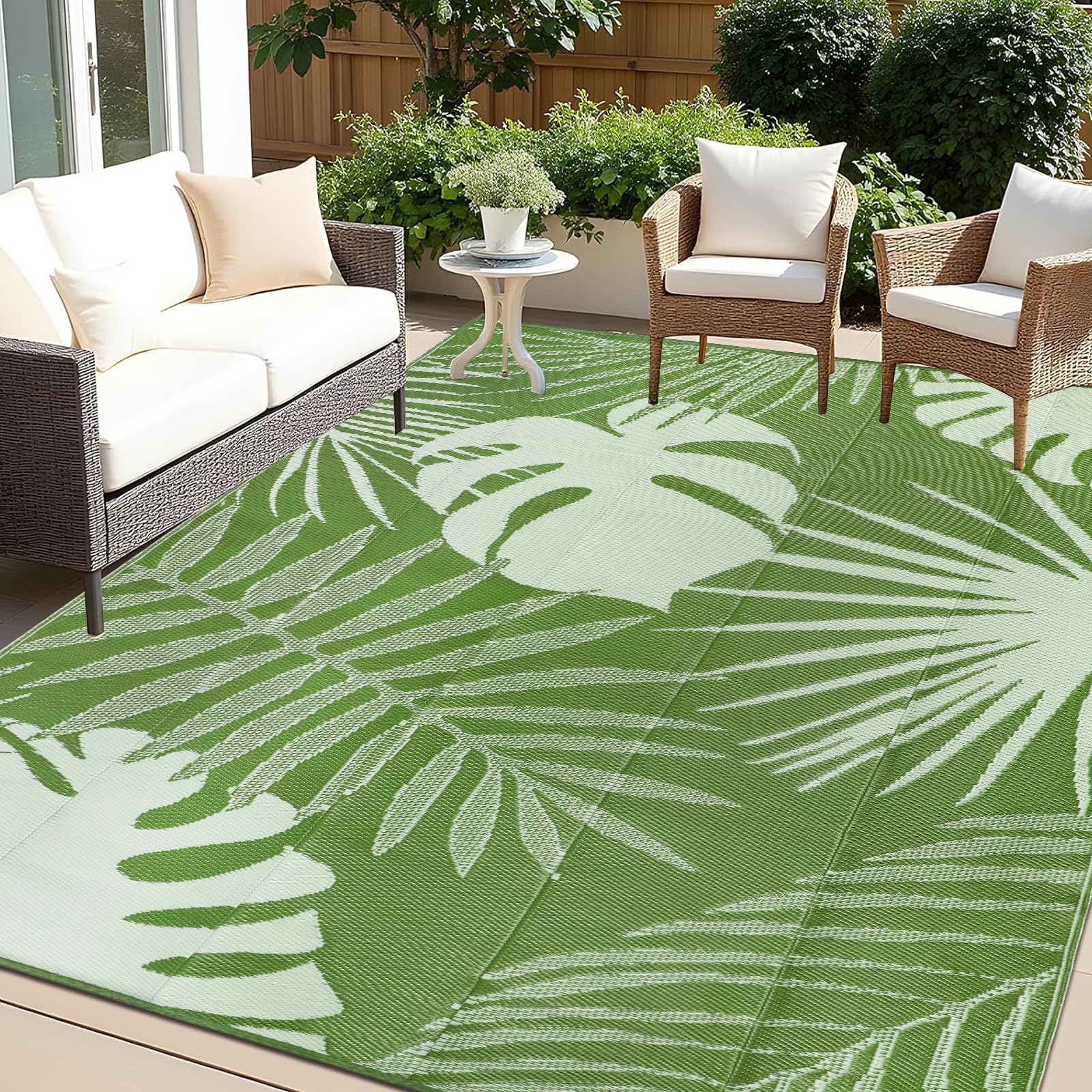 VSIWB Waterproof Outdoor Rug 8x10 ft, Reversible Plastic Straw Mat with ...