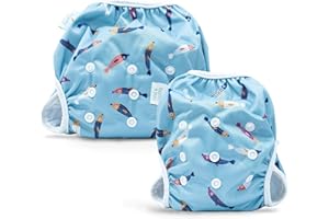 Bambio & Boo - Reusable Swim Diapers, Full Size Pack (S & L), 0-40 Months, Newborn-40lbs, Leak-Proof, Adjustable, Quick Drying for Babies & Toddlers. Ideal for Swimming Lessons (Fishin')