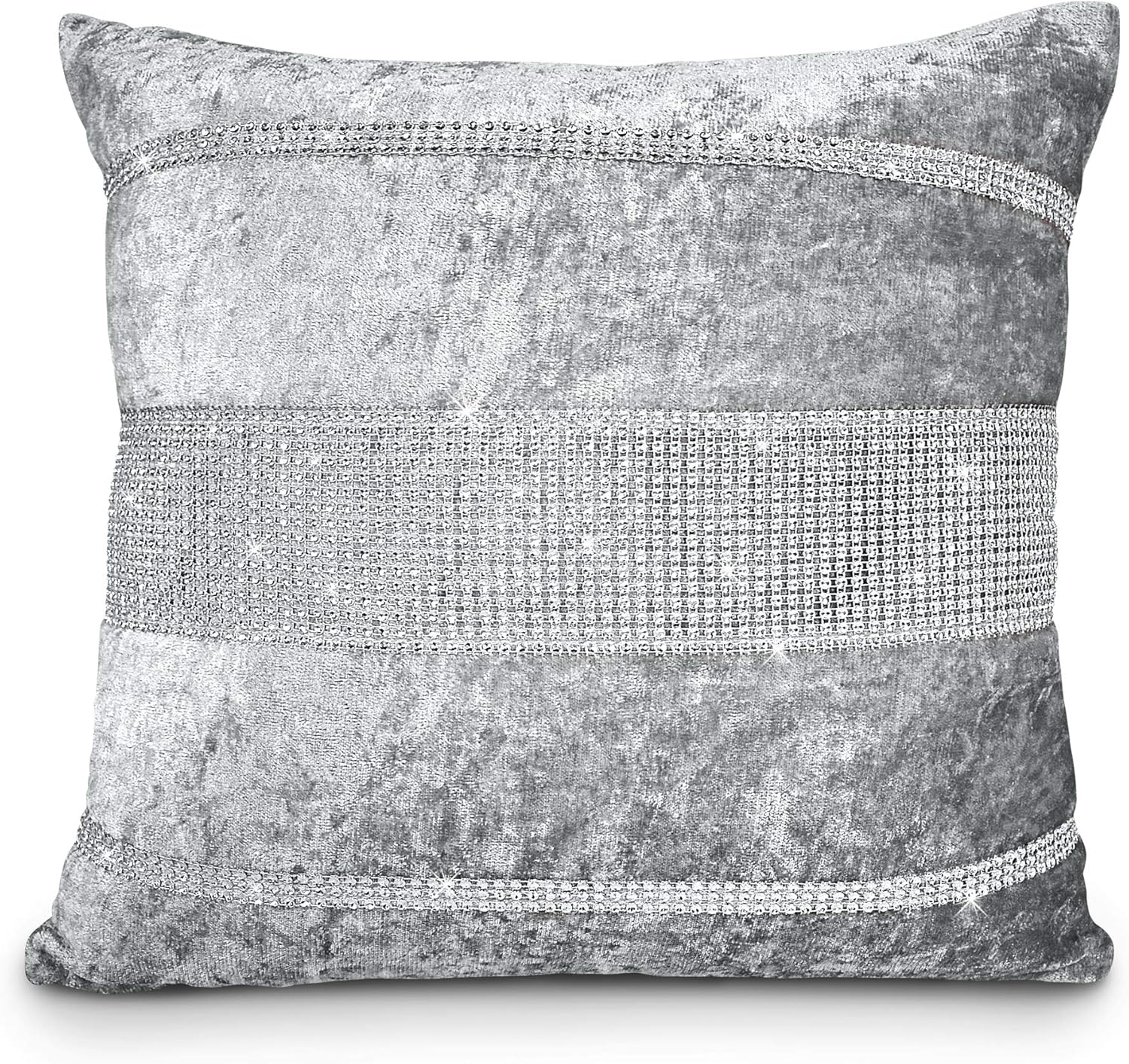 Intimates Sparkle/Bling Crushed Velvet Diamante Cushion Cover (Silver Grey, 43x43cms Cushion