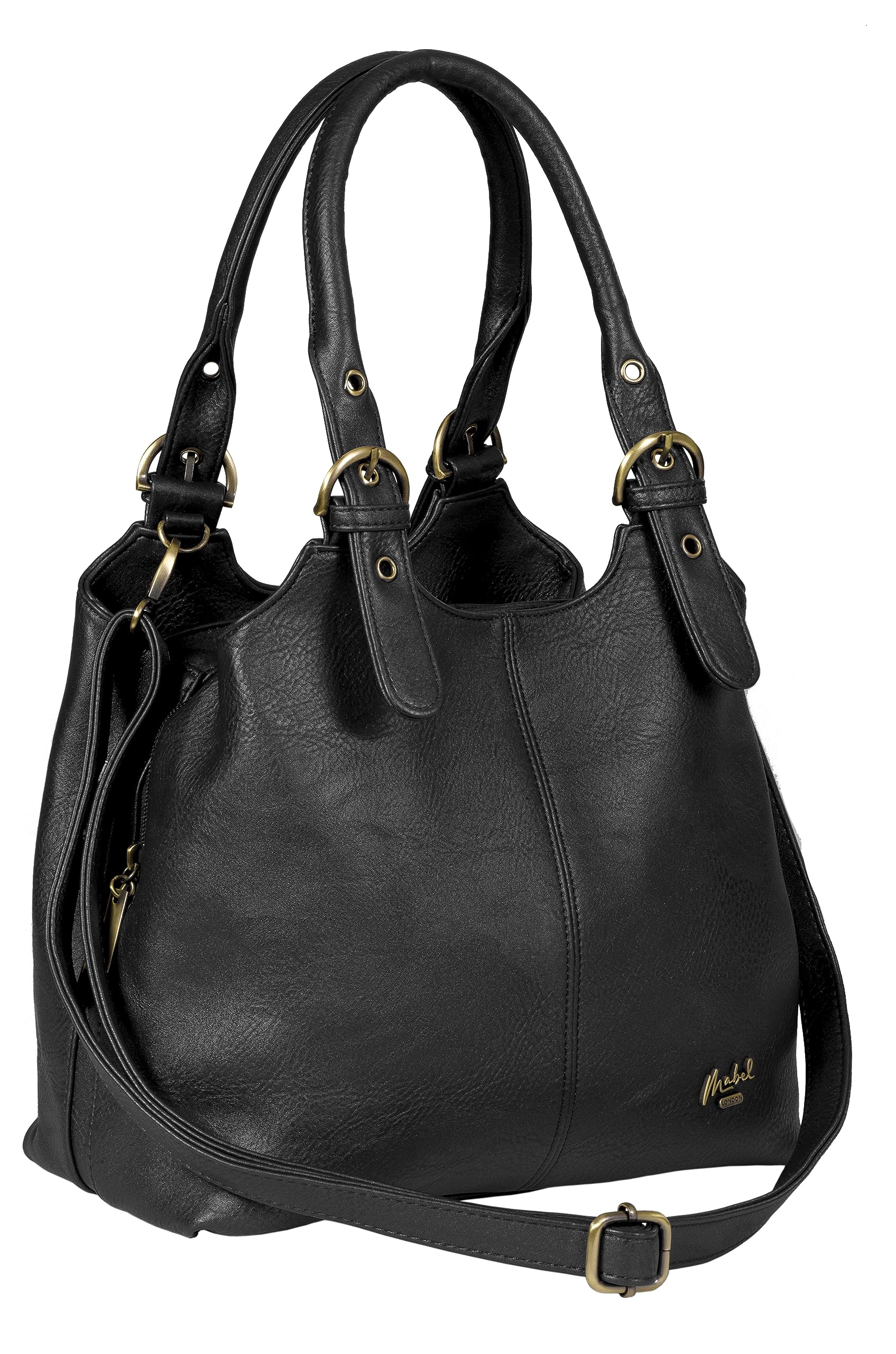 Mabel London Womens Multiple Compartments Handbag - Medium Size Bag with a Long Shoulder Strap - AMELIA (Black)