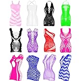 Tisancy 12 Pcs Women's Fishnet Mesh Bodysuit Cover-up Dress Outfits, Sheer Lace Party Outfit, Beachwear