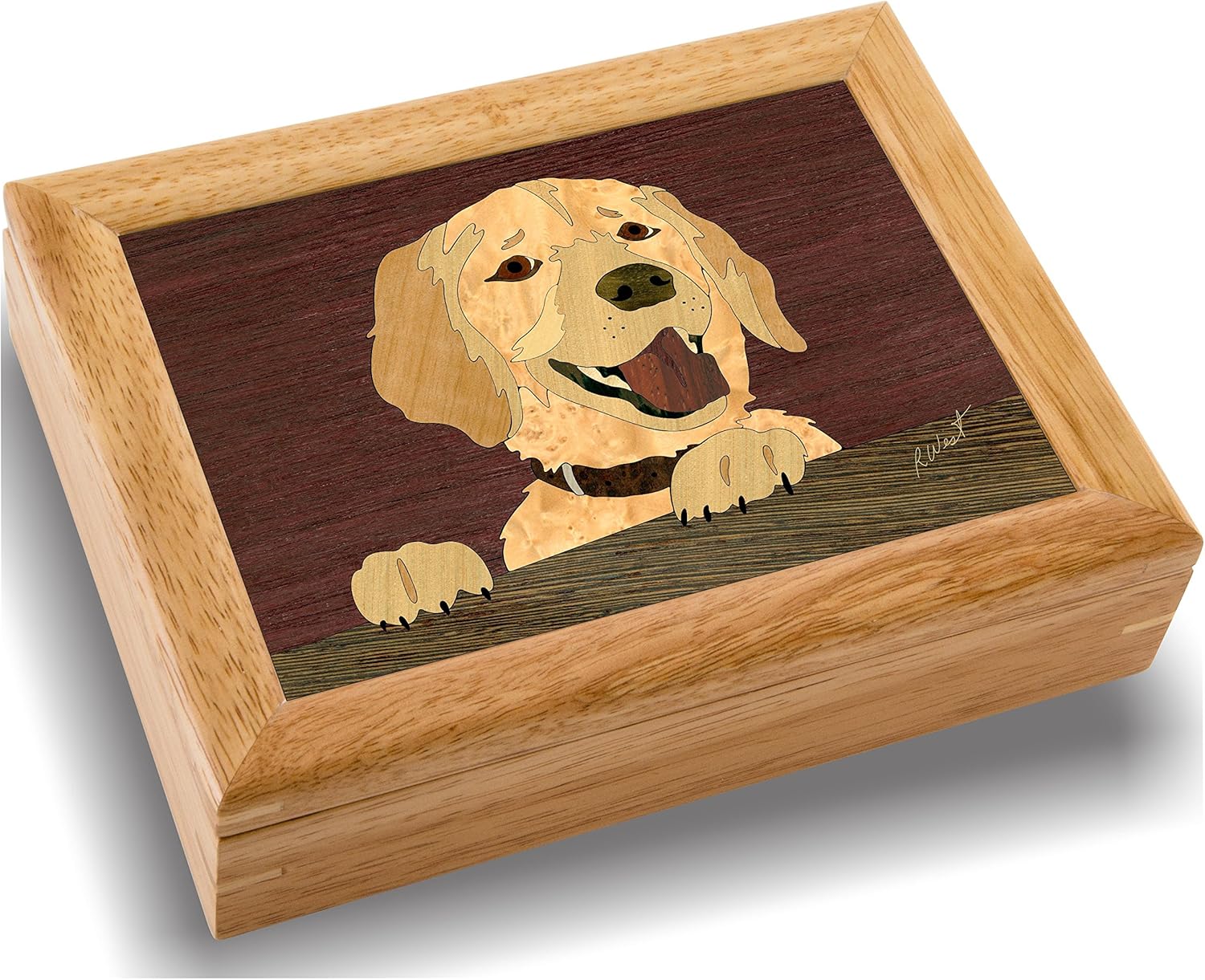 MarqART Wood Art Dog Box - Handmade in USA - Unmatched Quality - Unique, No Two are The Same - Original Work of Wood Art. A Happy Dog Gift, Ring, Trinket or Wood Jewelry Box (#2146 Happy Dog 6x8x2)