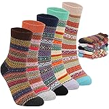 Mens Winter Warm Wool 5 pairs Crew Cute Socks Mixed Color