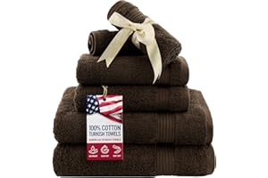American Veteran Towel, 6 Piece Towel Set for Bathroom Clearance Prime, 100% Cotton Turkish Bathroom Towels, 2 Bath Towels 2 Hand Towels 2 Washcloths, Brown