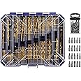 276pc Titanium Twist Drill Bit Set with S2 Bits 135° Tip High Speed Steel, Size from 1/16" up to 1/2", Ideal in Wood Cast Iro