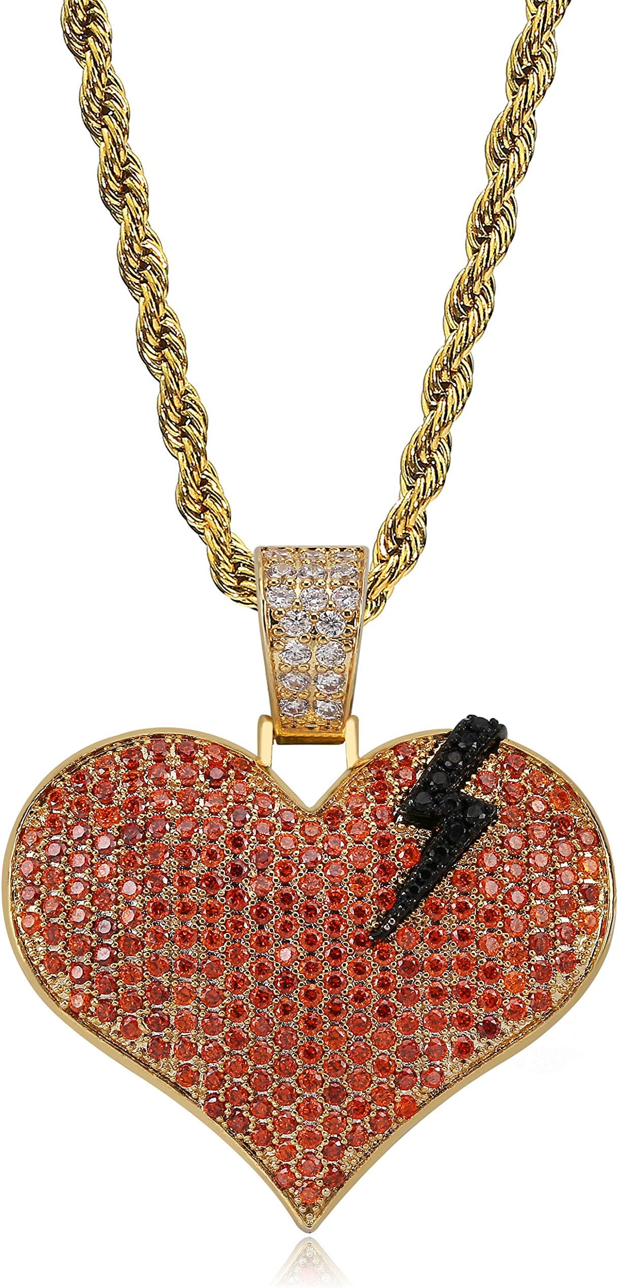 TOPGRILLZ Bubble Broken Heart Pendant Necklace 14K Gold Plated Lab Diamond Iced Out Chain for Men Women Sad Jewelry