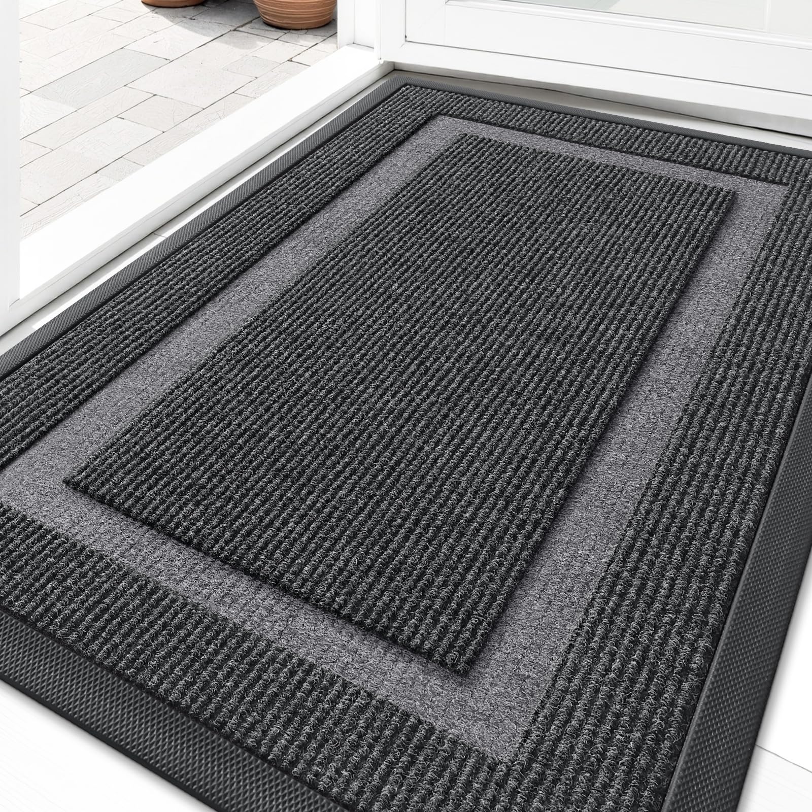 Photo 1 of **DIRT**OLANLY Front Door Mat Indoor Outdoor Entrance, Waterproof All-Season, All-Weather Doormat, Sturdy Natural Rubber, Fade Resistant, Low Profile, Easy Clean Patio Porch Entryway Mat, 36x24, Grey