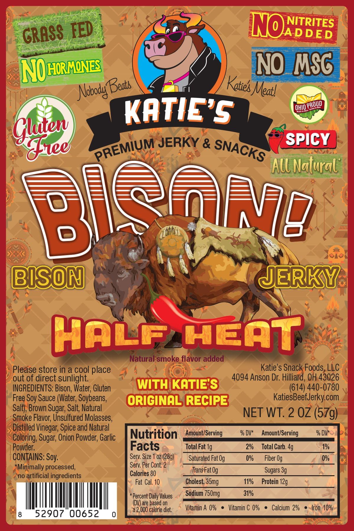 Bison Spicy Jerky - No Preservatives, Nitrites, or MSG, GLUTEN FREE!