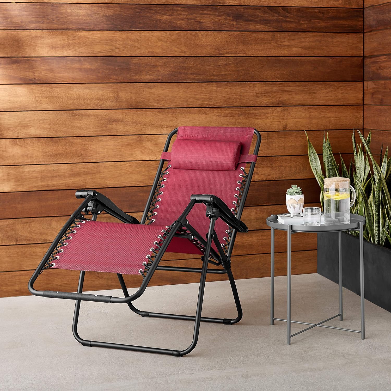  Basics Outdoor Zero Gravity Lounge Folding Chair, Burgundy : Furniture & Decor
