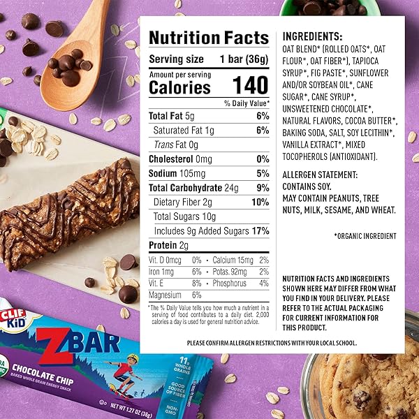 ZBAR – CHOCOLATE CHIP – SOFT-BAKED ENERGY SNACK BARS – NON-GMO – 12G WHOLE GRAINS – USDA ORGANIC GRANOLA BARS (24 PACK)