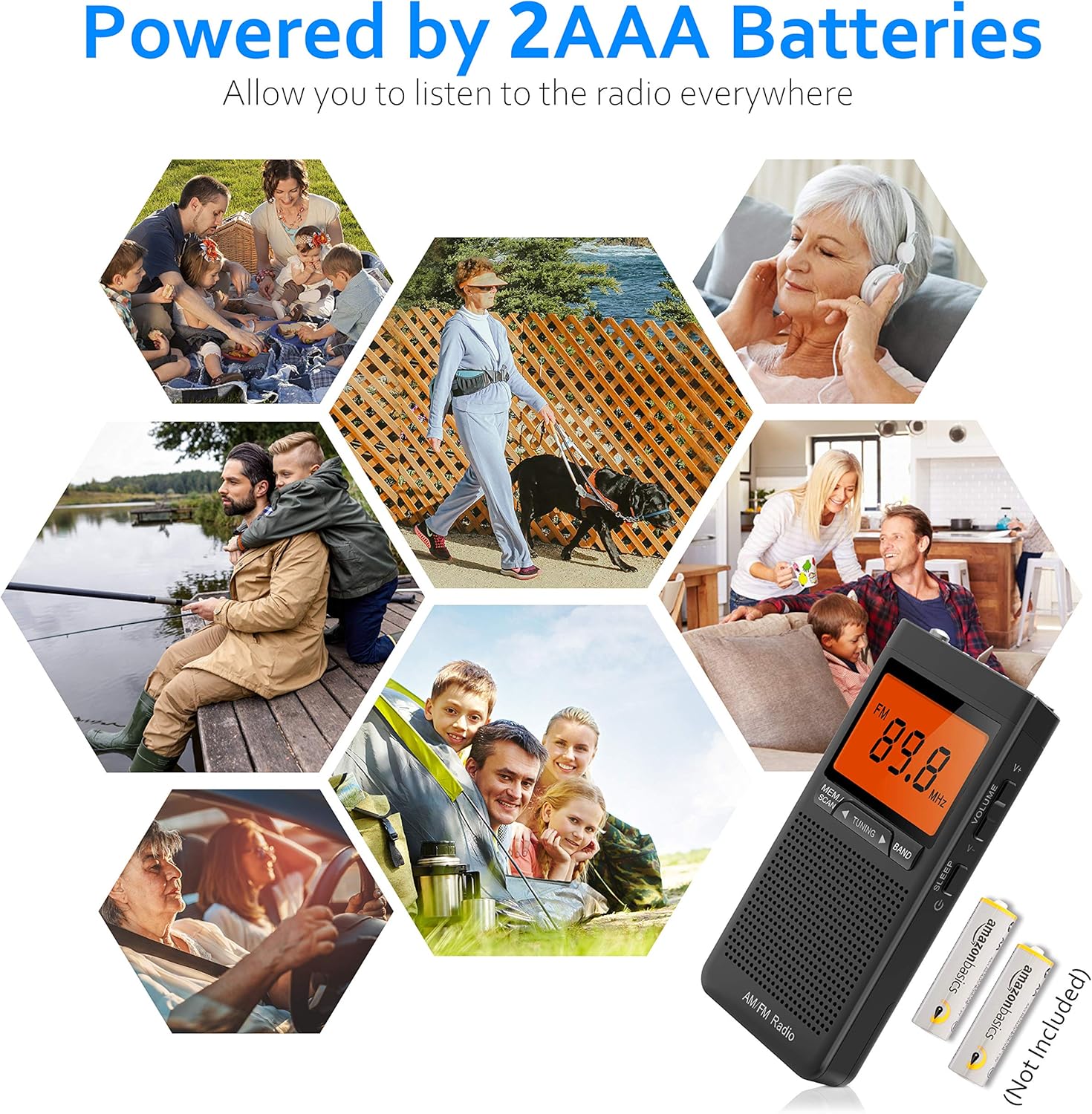 AM FM Portable Radio Personal Radio with Excellent Reception Battery Operated by 2 AAA Batteries with Stero Earphone, Large LCD Screen, Digtail Alarm Clock Radio: Home Audio & Theater