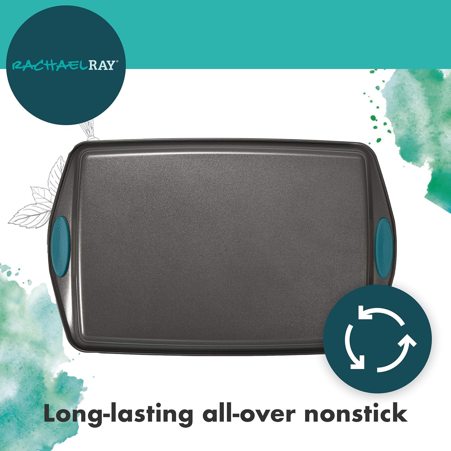 Rachael Ray Bakeware Nonstick Cookie Pan Set, 3-Piece, Gray with Agave Blue Grips: Kitchen & Dining