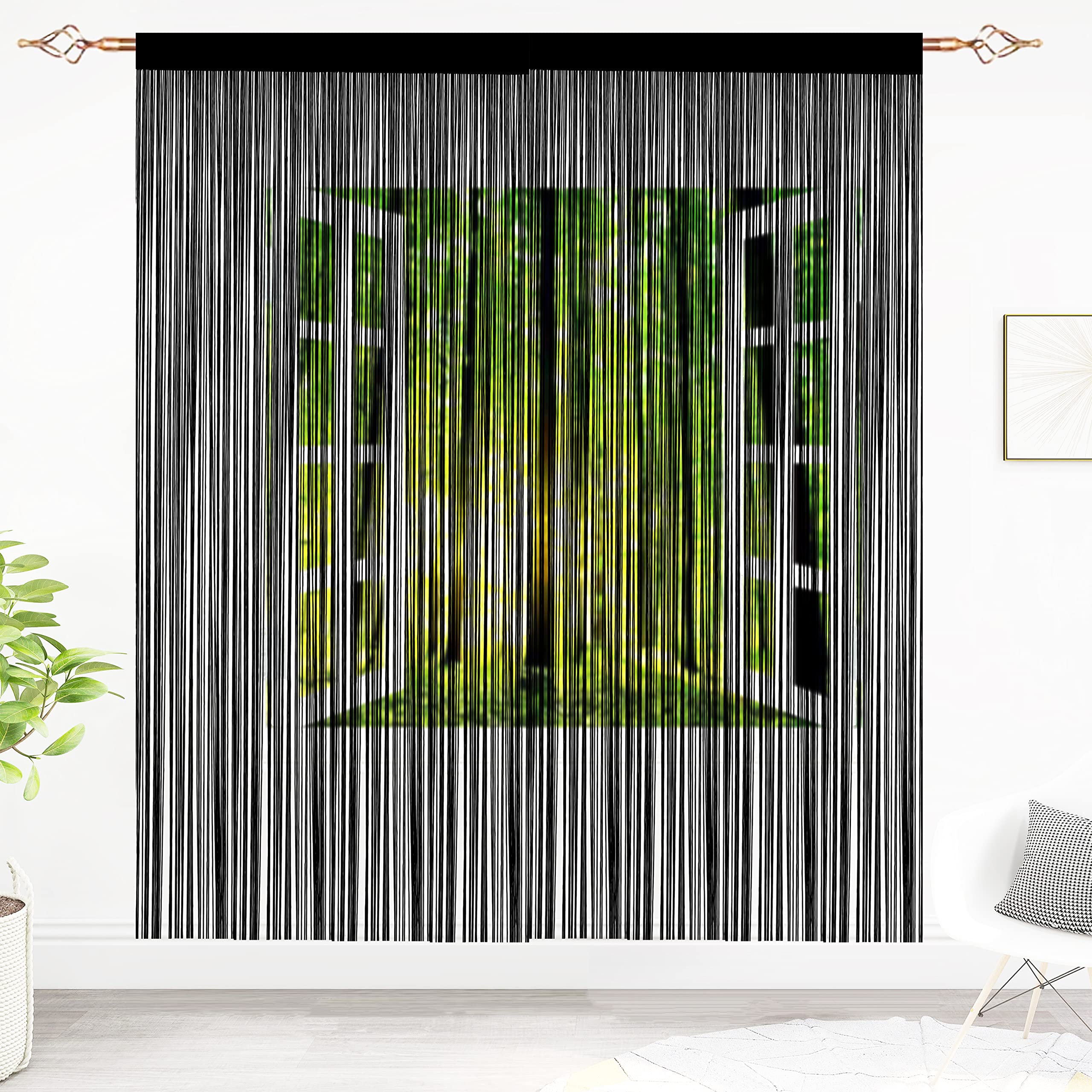 Taiyuhomes String Door Curtains Fly Screen Curtain For Window Decorations Living Room Doorways Crystal Plain Tassel (Black2, 90 x 200 cm)